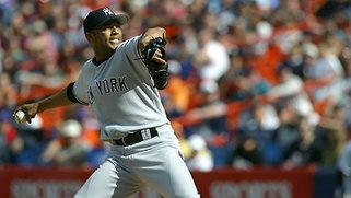 Mariano Rivera pitching in a Major League Baseball game.